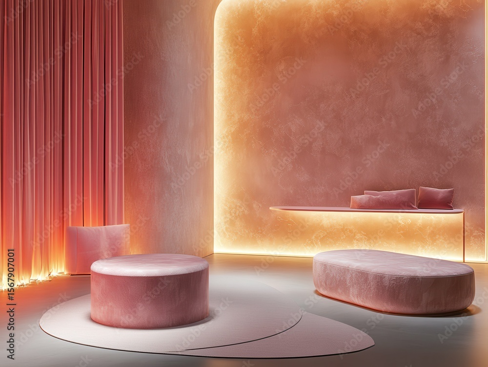 Fototapete vibrant color visual of sleek and modern setting with geometric shapes pink podiums for product disp