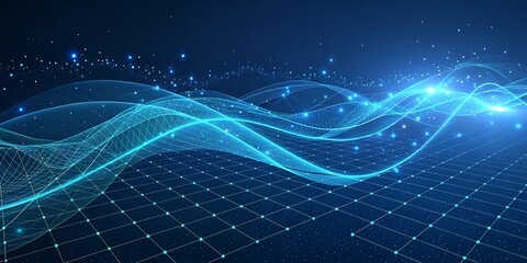 Abstract blue technology background with digital grid wave