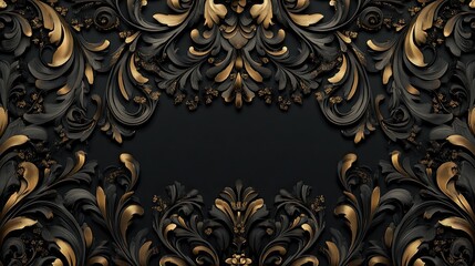 A dark background with a golden baroque ornamental frame