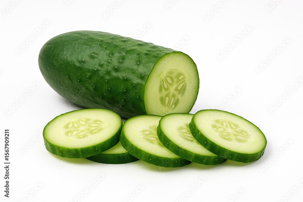 Poster crisp cucumber slices isolated on a white backdrop