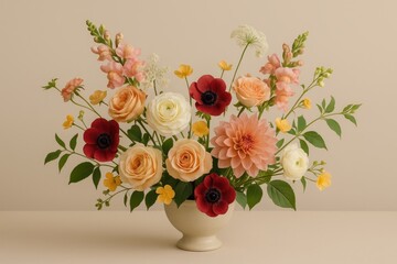 Obraz premium Flat background floral arrangement in a still life