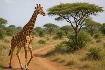 Obraz premium A giraffe during a safari stroll