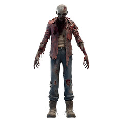 Fototapeta premium Zombie, decaying and gruesome, isolated on white background 