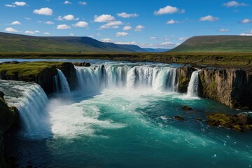 Fototapeta premium Majestic waterfall known for its breathtaking beauty in a northern European country
