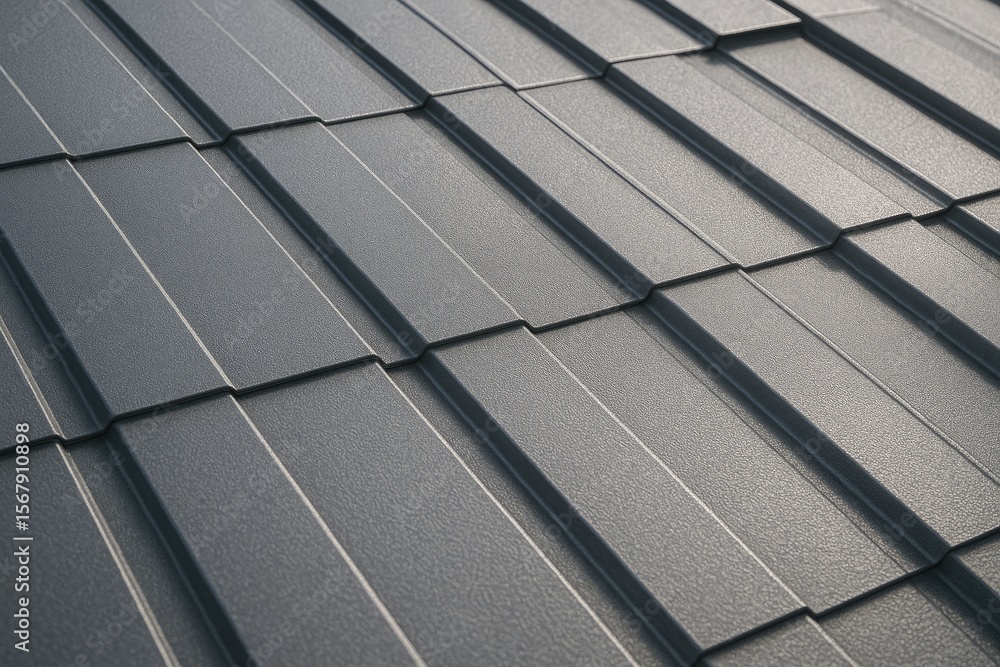 Aufkleber detailed view of metallic roof panels showcasing texture and light effects, creating a geometric des