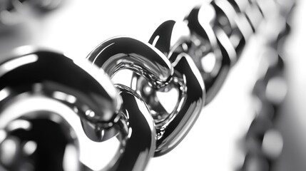 Close-up of a Polished Metal Chain: Interlocking Links, Strength, and Connection