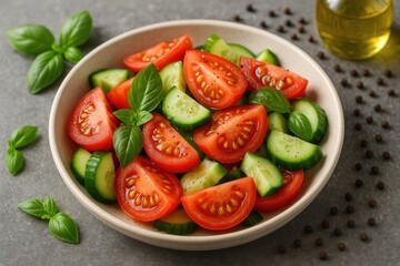 Nutritious Vegetarian Dishes: Tomato and Cucumber Salad with a Hint of Black Pepper