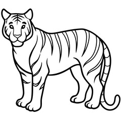 White Tiger Silhouette Linear Animal Art Design