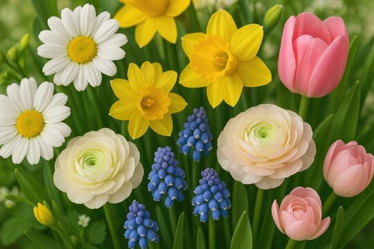 Vibrant spring blooms in detailed focus
