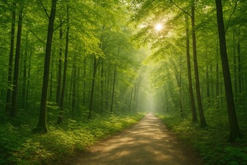 Fototapeta premium Lush Greenery and Scenic Woodland Landscape