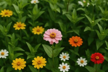 Fototapeta premium Blooming Flowers and Green Plants Exploring Nature's Beauty
