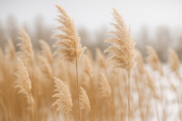 Fototapeta premium Autumn and winter golden reed grass showcasing an abstract natural backdrop with elegant neutral-toned patterns