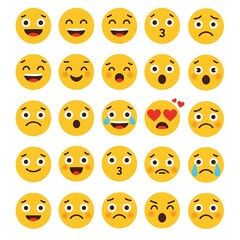 Fototapeta premium Collection of Cute Emoji Faces with Various Expressions on White Background