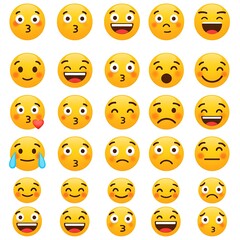 Fototapeta premium Collection of Cute Emoji Faces with Various Expressions on White Background