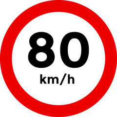 Speed limit sign 80 km h icon. depicting speed limits ranging. Circular road signs. traffic sign.  the way forward symbol. Road signs with speed limit warnings
