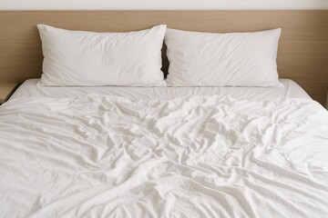 Unmade bed in a cozy bedroom following a morning wake-up