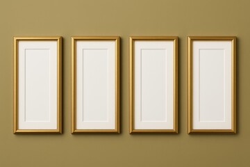 Design template featuring four vertical white and gold borders on a khaki backdrop.