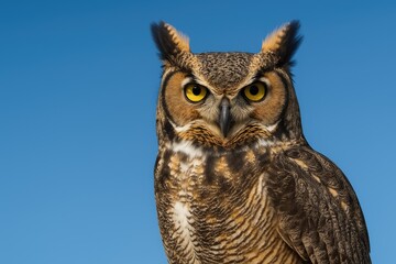 Obraz premium Majestic Owl with a Clear Blue Sky Backdrop