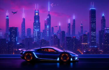 Cyberpunk City Supercar Night View