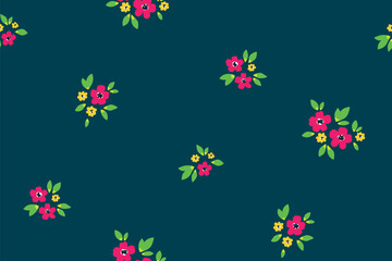Seamless floral pattern, liberty ditsy print of mini pretty bouquets. Cute botanical design in simple vintage motif. Small hand drawn flowers, tiny leaves, bouquets abstract. Vector illustration.