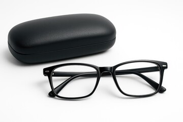 Eyewear and protective case displayed on a white backdrop