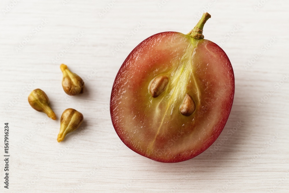 Poster close-up of a seeded grape on a white background