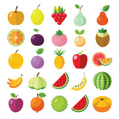 Vibrant Fruit Icons Apple, Banana, Orange, Watermelon, and More
