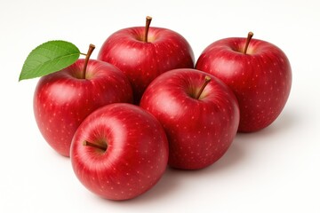 Fresh red apples arranged separately on a white background, ideal for healthy eating