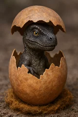 Selbstklebende Fototapeten turtle in the grass dinosaurus, tirex, baby, egg © eidel