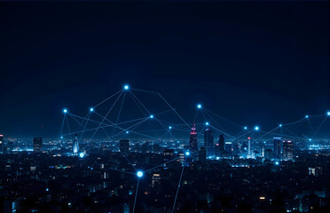 Urban Night View and Network Connection