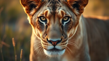 A lioness staring intently, capturing the raw beauty and intensity of wildlife in its natural habitat.