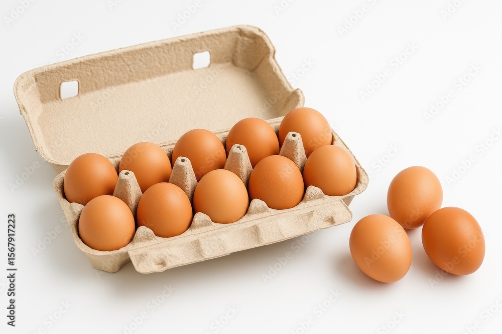 Aufkleber eggs with a container on a plain white backdrop