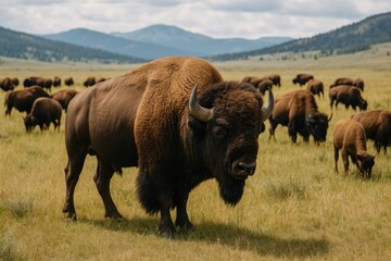Wild Bison Exploring Open Terrain