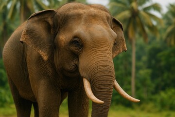 Naklejka premium Detailed portrait of a majestic elephant's head
