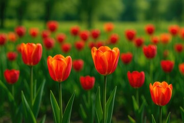 Obraz premium A perennial bulbous plant known for its striking flowers, belonging to the Tulipa genus, with over 100 species.