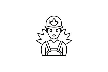 Fototapeta premium Canadian Worker Icon with Maple Leaf on Hard Hat and Wings Outline