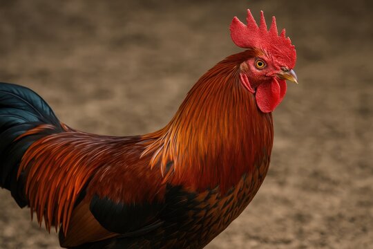 Shiny reddish-brown plumage on the back, neck hackles, and saddle feathers of local chickens
