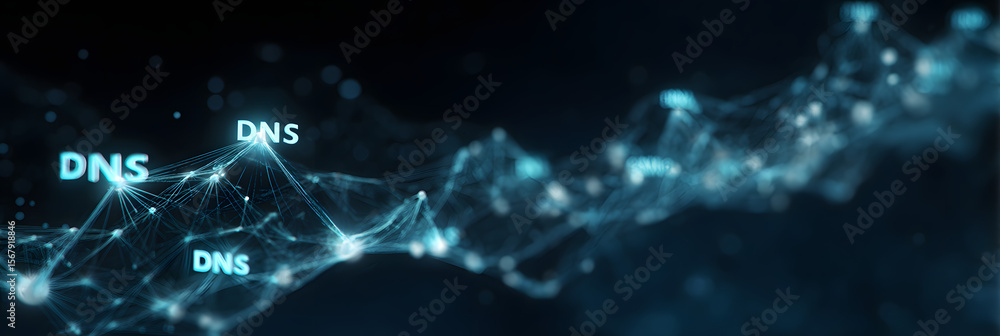 Poster this visual representation highlights the dns structure with glowing links between ip addresses and 