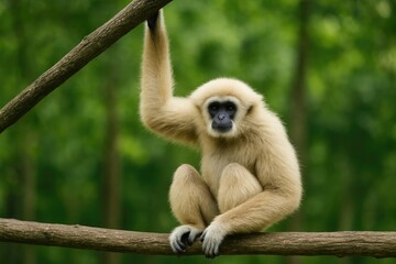 Naklejka premium Gibbons are part of the chordate phylum and belong to the primate order, specifically the ape family.