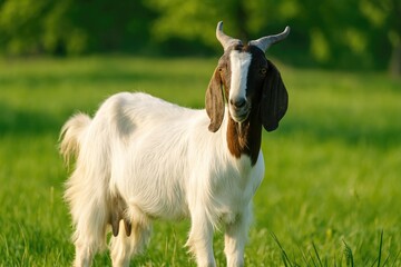 Fototapeta premium Meadow scene featuring a goat breed known for its milk production