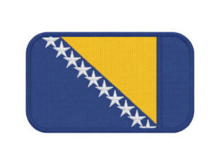 Bosnia and Herzegovina flag is presented in a patch design featuring blue, yellow, and white colors