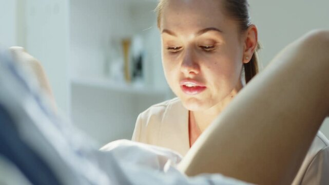 A female midwife is delivering a baby for a young woman in the delivery room. Concept of support and professionalism during childbirth.