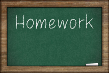 Fototapeta premium Homework written on a green chalkboard