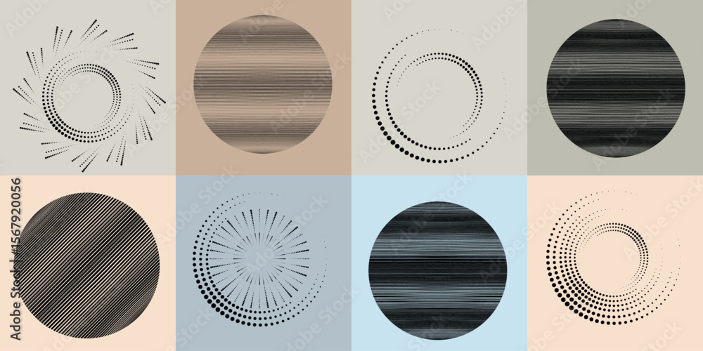 Poster lines and dots in circle form .rotate rounded shape vector illustration .rotating dots form a circle