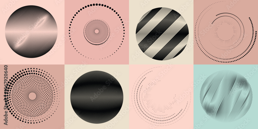 Poster lines and dots in circle form .rotate rounded shape vector illustration .rotating dots form a circle