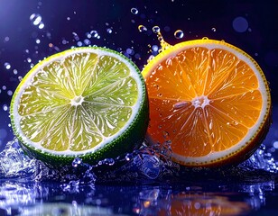 Lemon and lime halves – macro shot with dramatic lighting