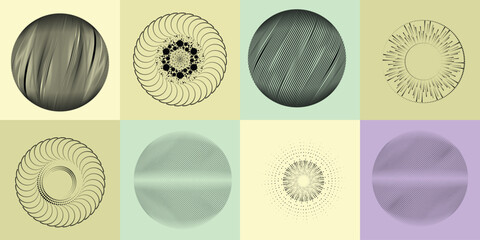 Lines and dots in Circle Form .Rotate rounded shape Vector Illustration .Rotating dots form a circle .Rotating design element . Various lines forming round shape . Abstract Geometric line art .
