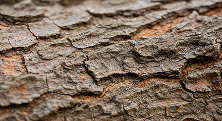 Close-up view of textured tree bark, showing intricate patterns and cracks.