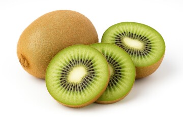 Freshly sliced kiwi fruit on a white background