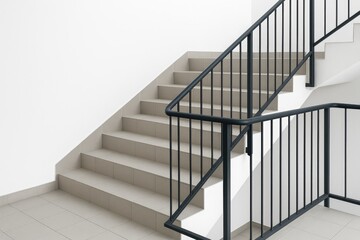 Interior of a building with empty stairs and a railing